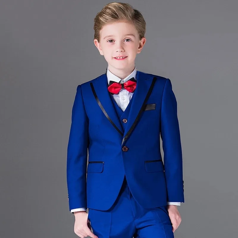 

Custom One Button Boy Tuxedos Royal Blue Peak Lapel Children Suit Kids Formal Party Suit Ring Bearer Dress (Jacket+Vest+Pants)