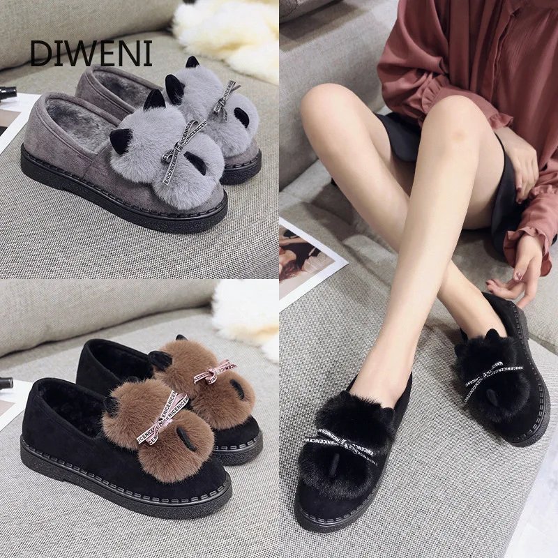 

DIWEINI 2020 Woman ankle Boots Round Toe Faux fur Elastic Ankle Boots thick Heel Flat Heels Shoes Woman Female Boots Winter N259