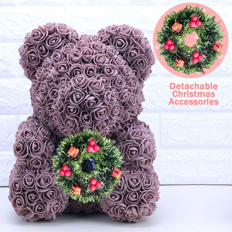 Coffee 40cm Christmas Gift 40cm Red Bear Rose Artificial Soap Roses Teddi Bear Eternal Rose Flower Valentine Garland Gift Girl Friend Love - Цвет: Coffee 40cm