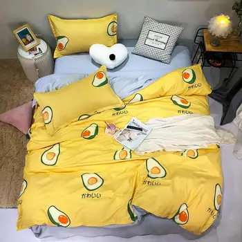 

Cartoon avocado cut love bed linen bedding set duvet cover flat bed sheet pillowcase king queen full single size Family size