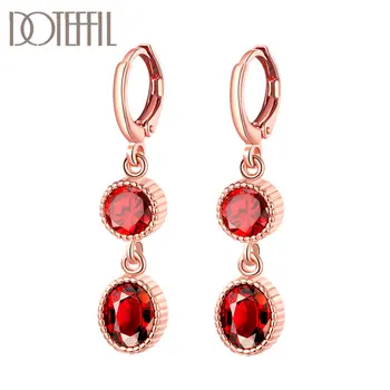 

DOTEFFIL 925 Sterling Silver Rose Gold Red AAA Zircon Earrings For Women Jewelry Fashion Wedding Party Gift