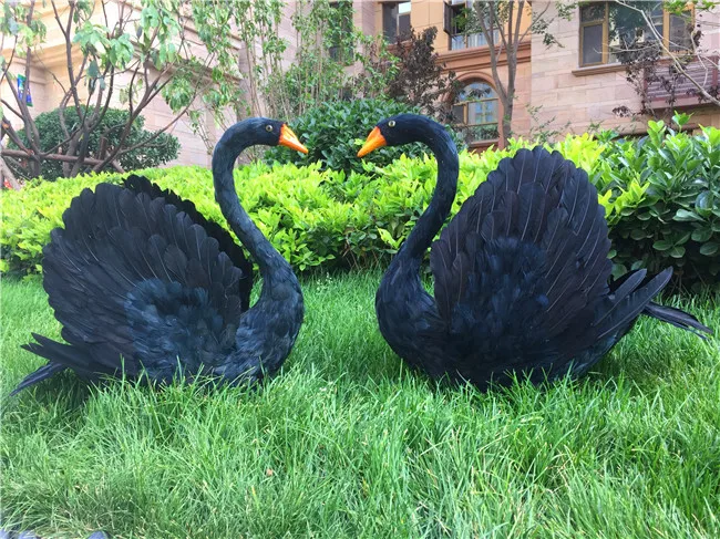 large 60x50cm black swans,Handmade model,foam&feathers couples loves swans home garden decoration toy Xmas gift w0968