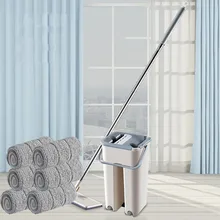 Płaski Squeeze Magic automatyczny Mop i wiadro unikaj mycia rąk ściereczka czyszcząca z mikrofibry kuchnia drewniana podłoga leniwy kolega Mop O4(China)