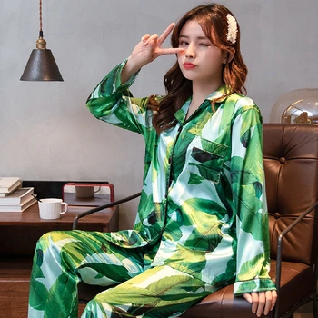 

Luxury Silk Pajama Sets For Women Long Sleeve And Trousers Loose Comfort Pyjama Sets Spring And Autumn Casual Pijama Sleepwear