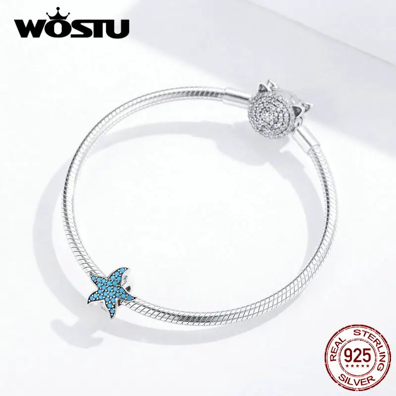 WOSTU серебро 925 пробы Морская звезда Силиконовая пробка разделитель синие