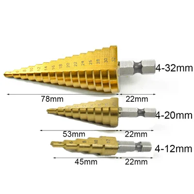 UCHEER HSS титановые ступенчатые сверла для металла, дерева шестигранный хвостовик ступенчатое долото 3-12/4-12/4-20/4-32 столярные инструменты шнековый сверло - Длина режущей кромки: SET-(4-12X4-20X4-32)
