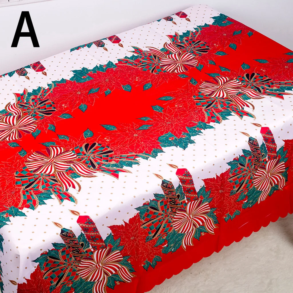 Рождественская полиэфирная скатерть с принтом, Рождественский стол, противообрастающая скатерть, скатерть для стола, прямоугольная Рождественская скатерть - Цвет: A