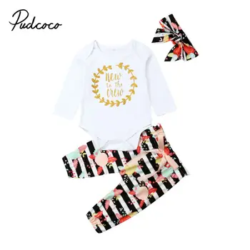 

toddler girl clothing set Letter long sleeve Bodysuit Tops+Floral Pants+Headband Autumn Winter Children Kids Outfits Clothes Set