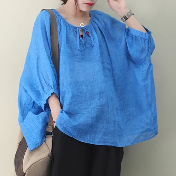 

[EWQ] 2020 Spring Summer New Pattern Round Collar Long Sleeve Solid Patchwork Pullovers Vintage T-shirt Women AJ01405