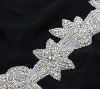 

10Yards Bridal Rhinestone Trim Clear Flowers Rhinestone Applique for Wedding Dress Evening Gown-by Sewing Iron on Patch