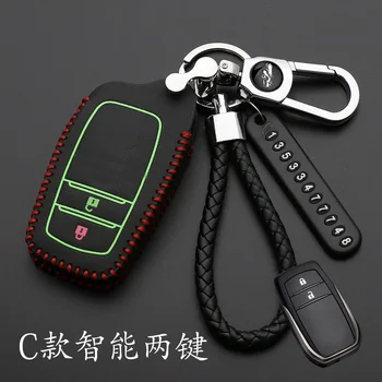 

GOPUAMO Luminous Leather Car Smart Key Cover Case For Toyota Camry Coralla Crown RAV4 Highlander 2 Button Remote Key Protective