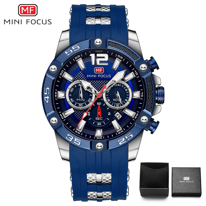 Мини фокус люксовый бренд часы мужские водонепроницаемые модные спортивные часы мужские наручные Кварцевые Relogio Masculino синий силиконовый ремешок - Цвет: blue silver watch