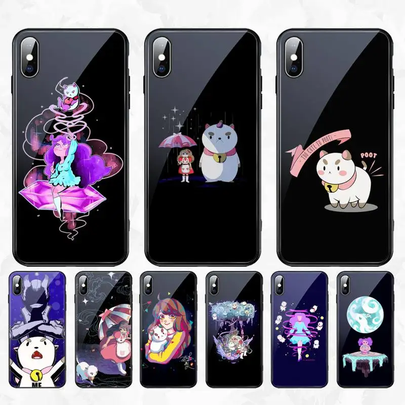 

HPCHCJHM Bee And Puppycat Puppy Cat Bling Phone Case Tempered Glass For iPhone 11 Pro XR XS MAX 8 X 7 6S 6 Plus SE 2020 case