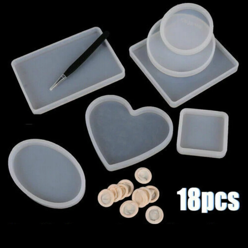 Kit de moldes de resina epoxi de silicona para fabricación de para collar, llavero, pendiente, posavasos, DIY, suministros de moldes para manualidades, 18 piezas|Material y herramientas de joyería| - AliExpress