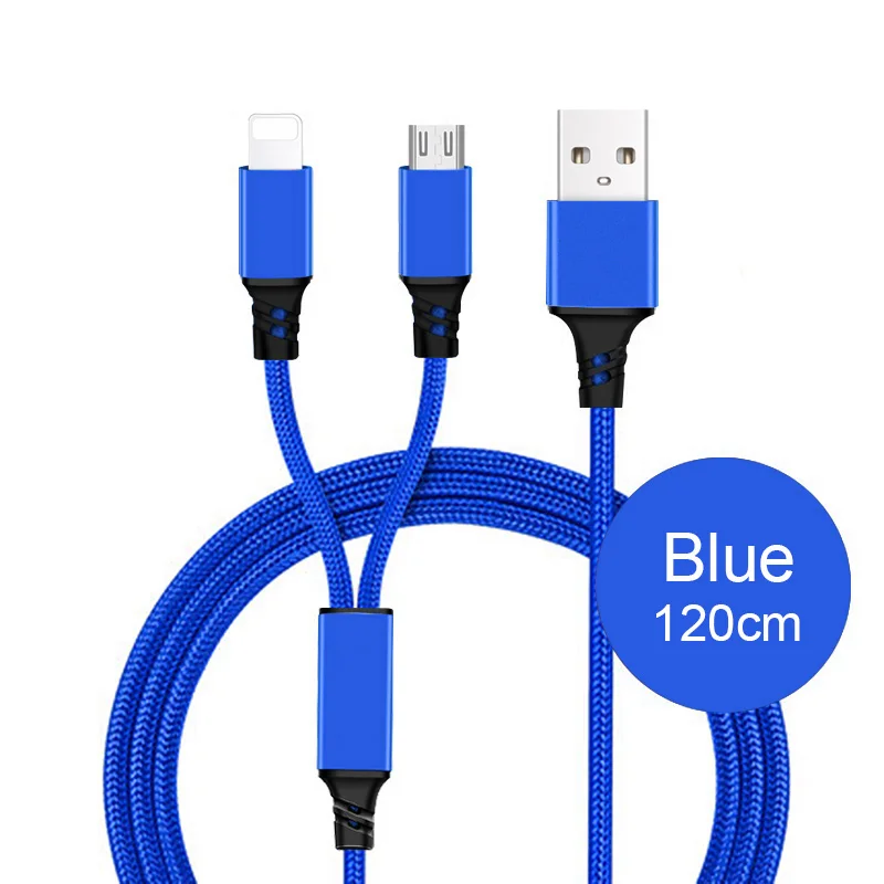 3в1 2в1 Кабель зарядного устройства микро-usb для iPhone X 7 8 6 6S Plus samsung кабель для быстрой зарядки и передачи данных usb type-C кабель для мобильного телефона - Цвет: 2in1 Blue 1.2m