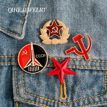 

QIHE JEWELRY Worker-peasant alliance Enamel Pins History Symbolic meaning Red Brooches Badges Gifts for Friends Pins Wholesale