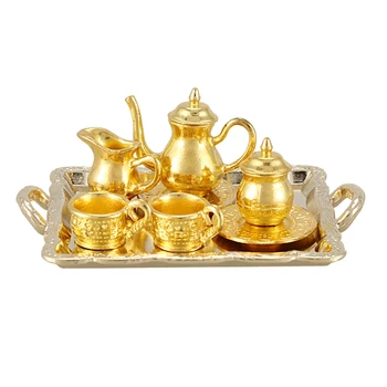

Dollhouse Miniature 1: 12 Toy 8 Pcs Metal Tea Set Length 6.5cm