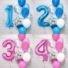 

12pcs/Set Birthday Balloon Set Blue/Pink Foil Digital Star Balloon Latex Confetti Decoration Inflate Ball Wedding Party Globos