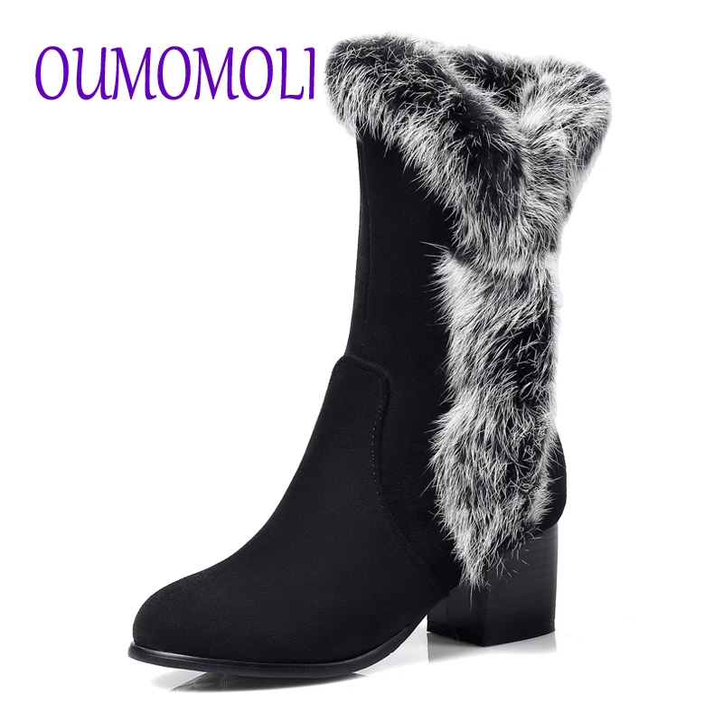 Top Quality Women's Snow Boots Fashion Natural rabbit Fur Winter Warm Mid Casual Ladies Women Shoes T255 | Обувь