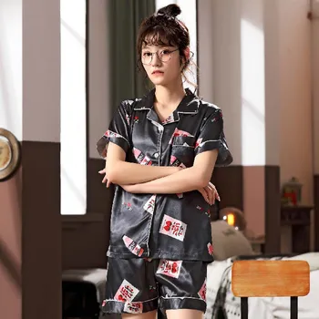 

Short Sleeve Silk Pijama Set Women's Sleepwear Tops Shorts PJ Set Summer Pajamas Women Casual Sleepwear Nightwear Pajama Sets Py