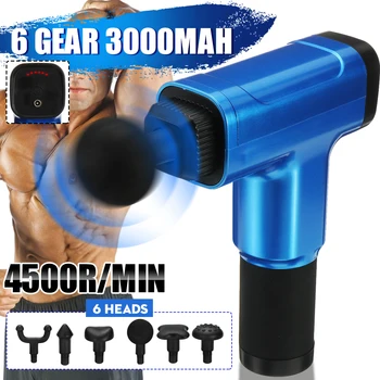 

Hammering Style Therapy Massage Guns 6 Gear Muscle Massager Relax Deep Tissue 6 Head 4500r/min 3000mAh Rechargeable Massager