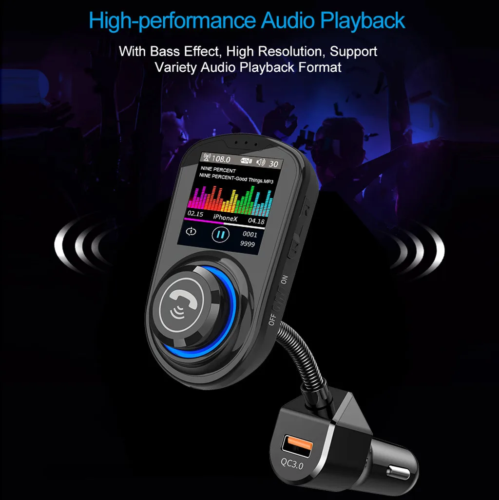 Цветной Автомобильный MP3-плеер с ЖК-дисплеем 5,0, Bluetooth, прикуриватель, зарядное устройство для авто, двойной USB, зарядка для автомобиля, без рук, музыкальный автомобиль, QC 3,0