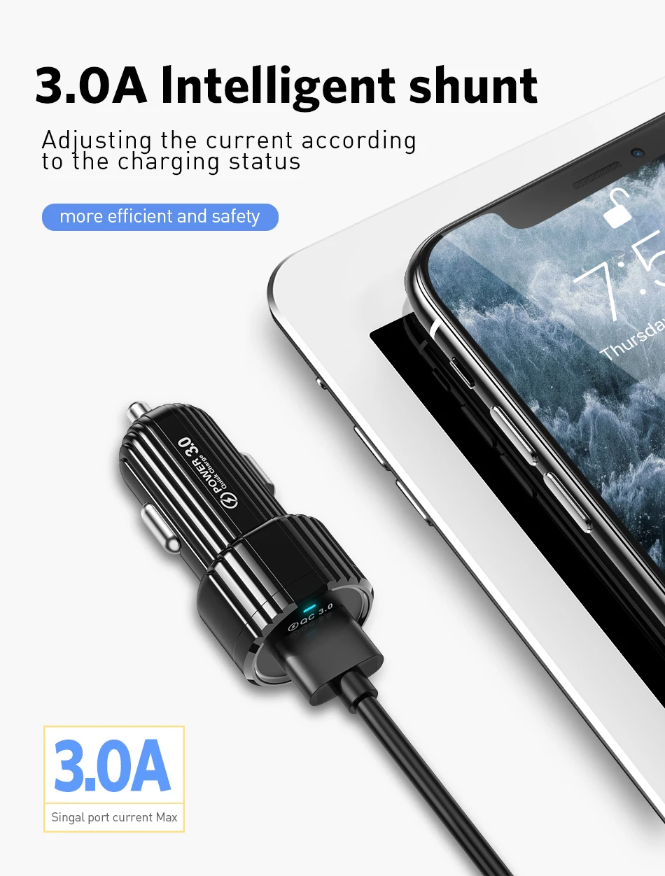 Автомобильное зарядное устройство GTWIN Mini USB Quick Charge 3,0, автомобильное зарядное устройство для iPhone, samsung, Xiaomi, huawei QC3.0 QC, быстрая зарядка для мобильных телефонов