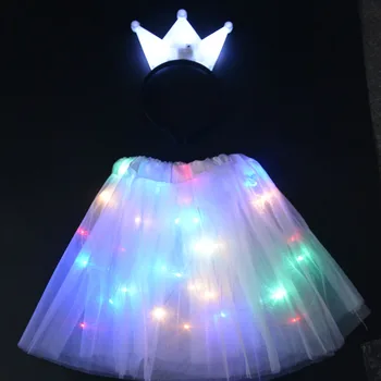 LED Glowing Light Kids Girls Princess Tutu Dresses Children Clothing Wedding Party Headband Headwear Crown