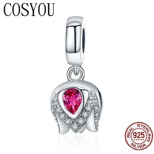 

COSYOU Authentic 925 Sterling Silver Exquisite Tulip Flower Crystal Charms Fit Original Charm Bracelet Bangle Jewelry SCC1027