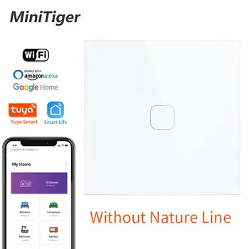 

Minitiger Crystal Glass Panel 1 Gang 1 Way WIFI With Remote Wall Light Switch Universal Smart Home WIFI Touch Light Wall Switch