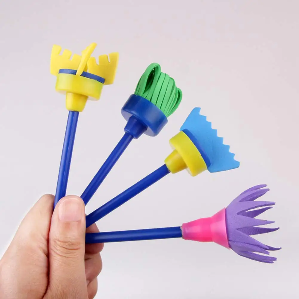 Hot 4Pcs/lot Sponge Painting Brush Flower Stamp Kids DIY Graffiti Drawing Toys