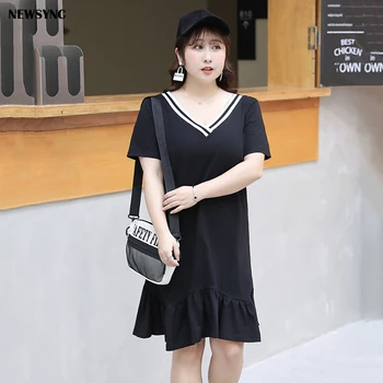 

NEWSYNC Women Dress New 2020 Spring Summer fishtail Short Sleeve Ladies Plus Size 7XL V-neck Female Dresses Big Size