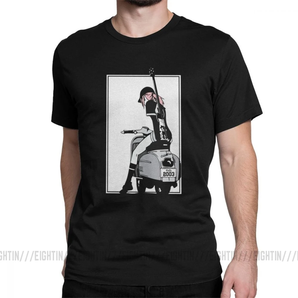 Haruko Vespa футболка мужские футболки с короткими рукавами классные футболки с круглым вырезом из чистого хлопка топы подарок на день рождения футболки - Цвет: Черный