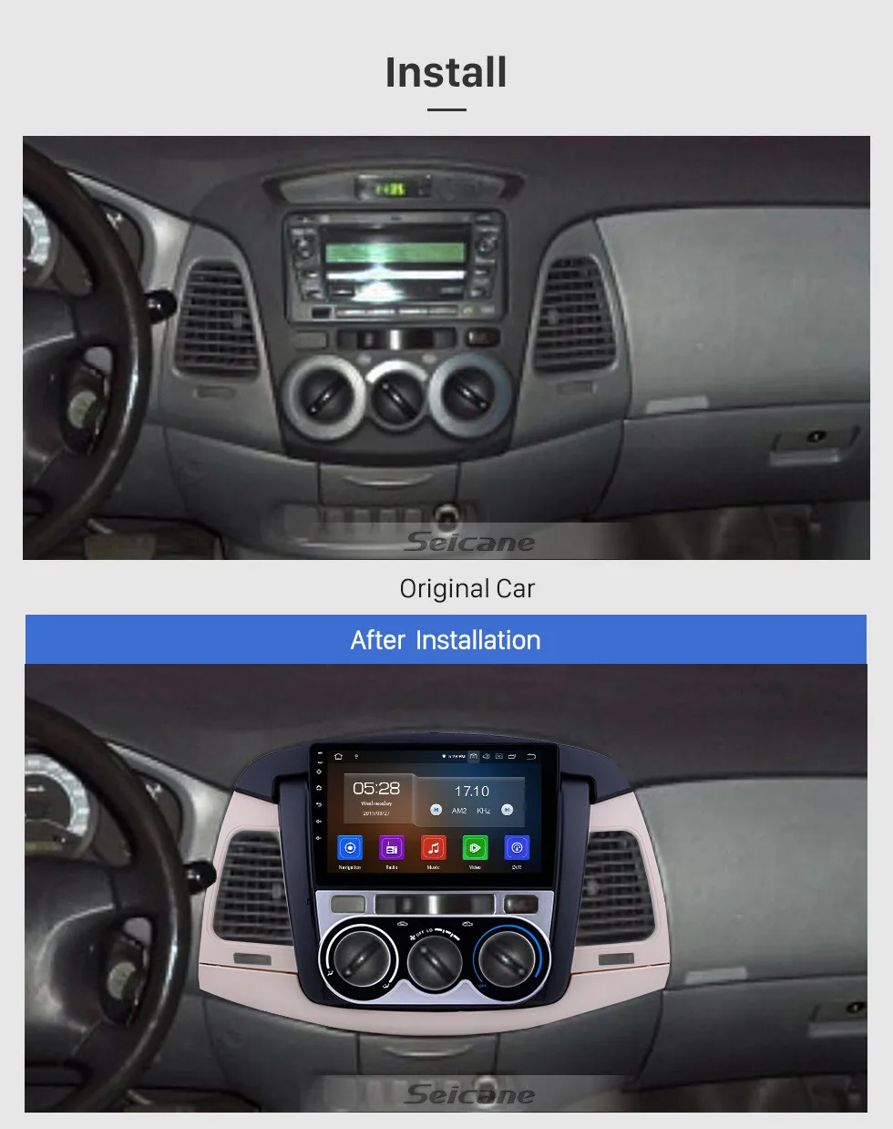 Seicane Android 9,0 автомобильный Радио gps Автомобильный мультимедийный плеер для 2007-2011 Toyota Innova Руководство A/C поддержка Carplay TPMS DAB+ 1080P