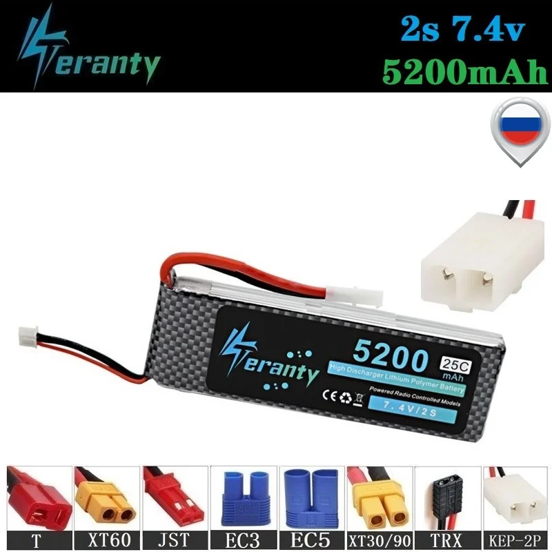 Соединители Tamiya 7,4 v 5200mAh аккумуляторная батарея для RC автомобилей Робот Лодка Дрон вертолет части 2s батарея 7,4 v lipo батарея