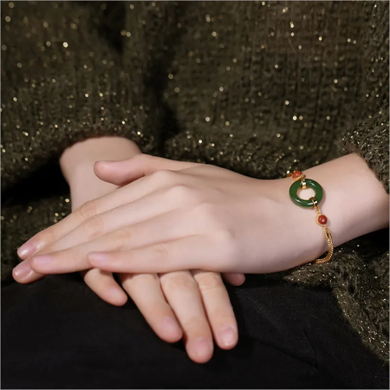 Green Bracelet Наборы ювелирных изделий для женщин из натурального агата, нефрита, пряжки мира, 925 серебро, тонкие браслеты, ожерелья, наборы, хорошее ювелирное изделие BR271 - Цвет камня: Green Bracelet