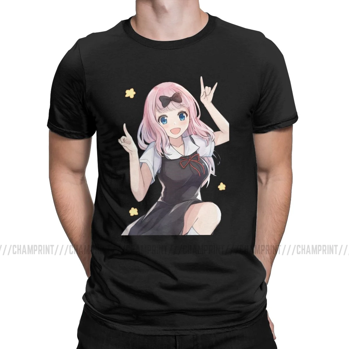 Humor Cute Fujiwara Chika Kaguya Sama Love Is War футболки с аниме рисунком футболки с короткими рукавами одежда с графическим принтом - Цвет: Черный
