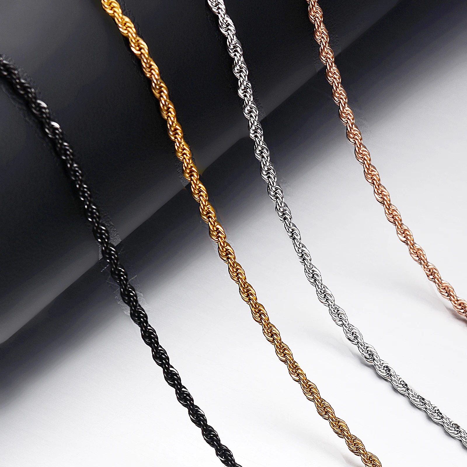 2/2. 5/3/4 мм Для женщин Для мужчин Rope Chain, Цепочки и ожерелья 316L Нержавеющая сталь витая Цепочка Цепочки и ожерелья ювелирных изделий