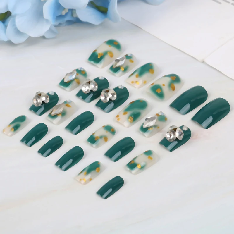 Модные искусственные накладные ногти средней длины для невесты 24 шт 3D блестящие стразы накладные ногти полностью обернутые накладные ногти