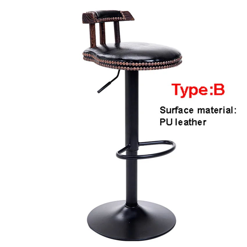 B Type Black Ретро подъемный поворотный барный стул на стойке вращающийся 60-80 см регулируемый по высоте барный стул из искусственной кожи мягкая подушка высокий табурет - Цвет: B Type Black