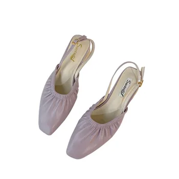 

Fairy style mid-heel high heels 2020 summer new all-match one-shoulder ruffled thick heel single shoes women hot sale
