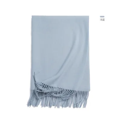 Light Blue Женский зимний шарф из натуральной шерсти для дам, пашмины шали, обертывания, Echarpe, толстый теплый мягкий однотонный тёплый платок с кисточками - Цвет: Light Blue