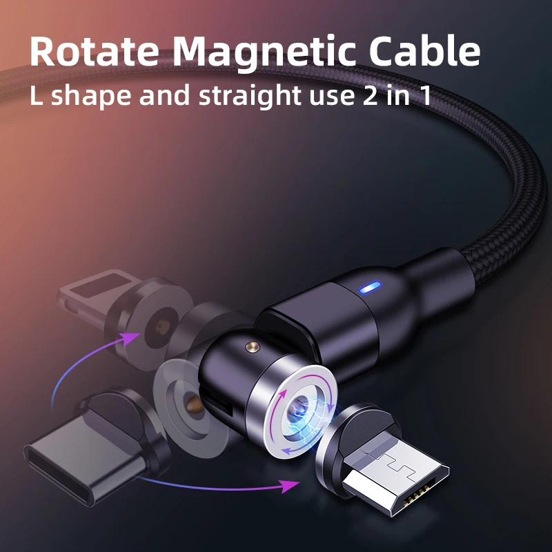 360º+180º Rotate Magnetic USB Cable Micro usb Type C Charger Mobile Phone Cord Fast Charging For iPhone 11 Samsung Phones | Мобильные