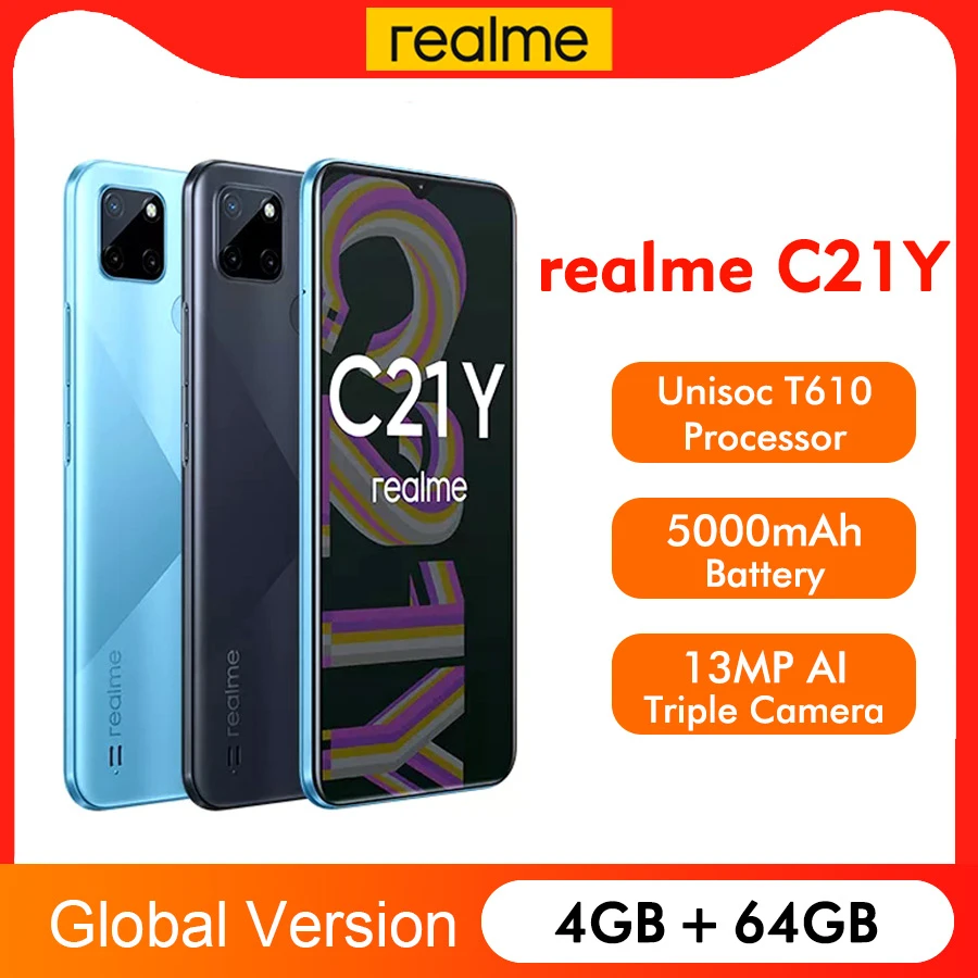 Global Version realme C21Y 6.5" 3/4GB 32/64GB Eight-core Processor 13MP AI Triple Camera 5000mAh Massive Battery Smart Phone