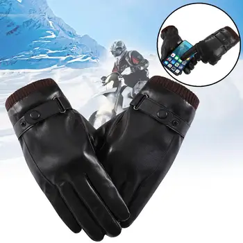 

High Quality Men Windproof Leather Gloves Winter Anti Slip Thermal Glove Hand Warmer Touch Screen Full Finger Black Gloves Gants