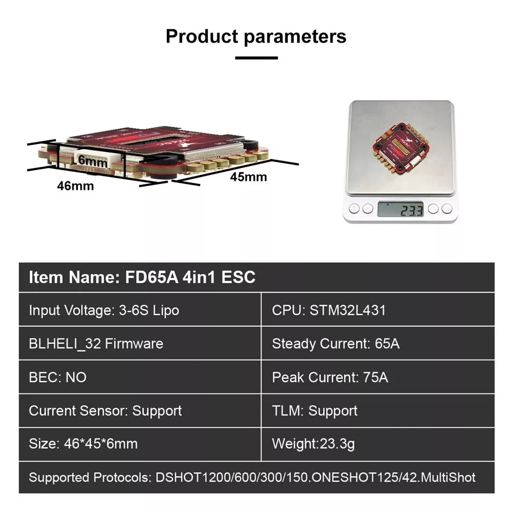 HGLRC вперед 65A 30,5x30,5 мм 3-6S L431 BL_32 4в1 DShot1200 ESC для радиоуправляемого дрона FPV Racing