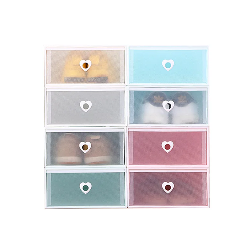 

NEW Thickened transparent shoe box drawer type PP plastic heart type storage shoes box stationery organizer