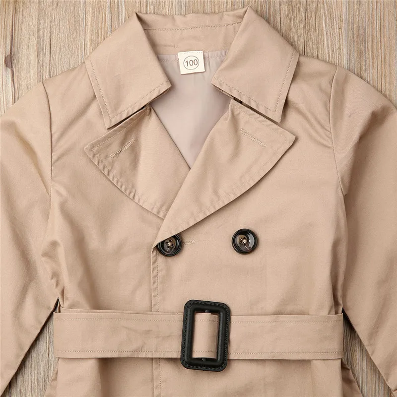 Girls Jacket Children's Double-breasted Lapel Trench Long Sleeve Coat Kids Winter Trench With Belt Casual Slim Fit Outerwear