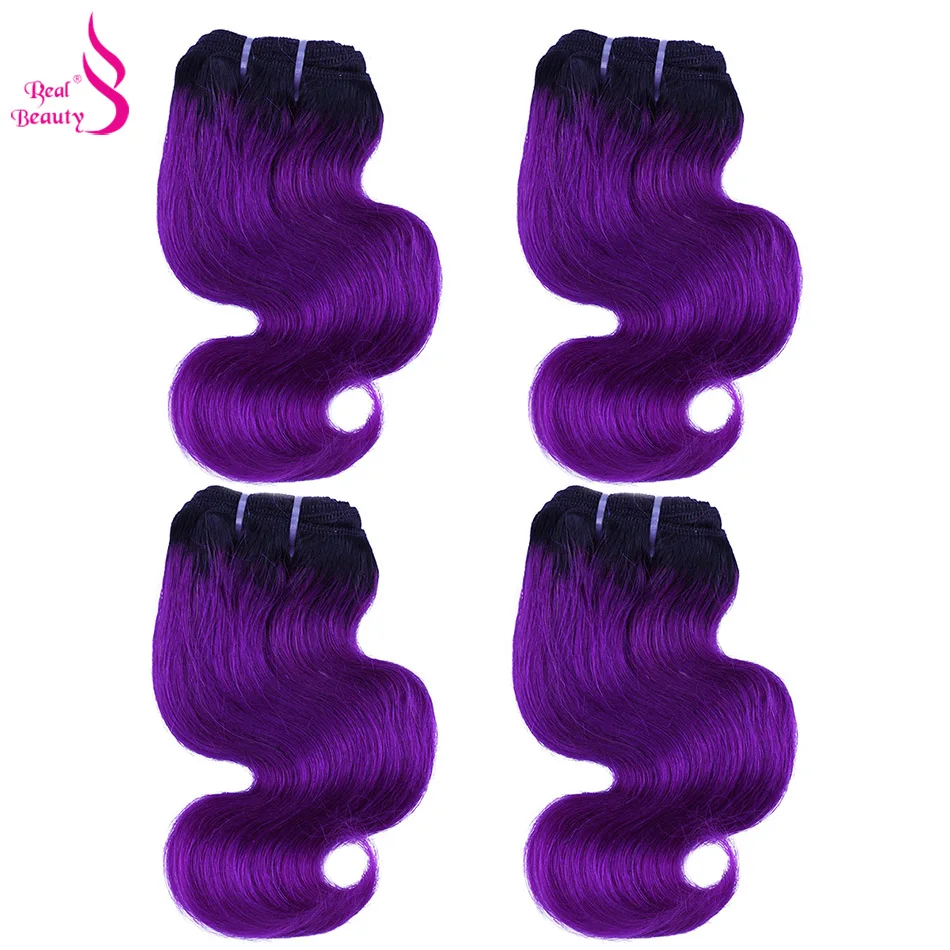 Настоящая красота, бразильские волнистые волосы, вплетаемые, 50 г, пряди, человеческие волосы для наращивания, волосы remy, Омбре, блонд, красный, голубой, розовый, короткий боб - Цвет: 1b-purple