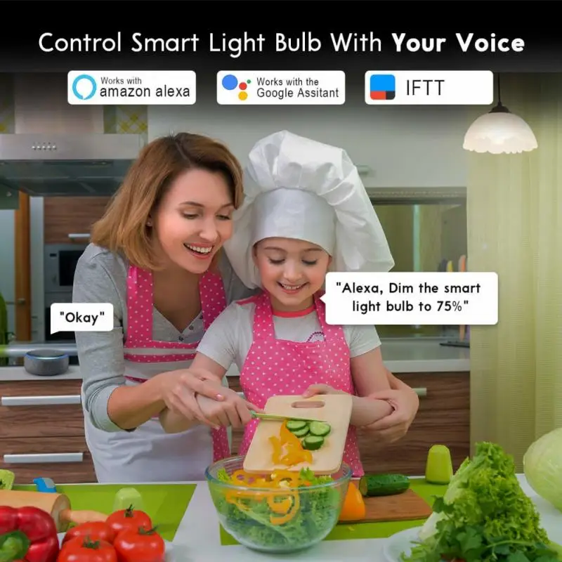 Mobile Phone WiFi Voice Remote Control RGB Energy Saving Dimming LED Bulb Multicolor Smart Light Bulbs E27/E26/B22 Led Lamp Head